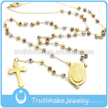 Truthkobo Fornecer Chapeamento Novo Design de Jóias Religiosas de Aço Inoxidável Três Cores Bead Estilo Colar Com Cruz Religiosa